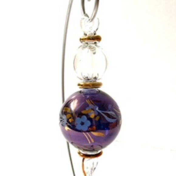Egyptian Purple Hand Blown Glass Christmas Ornament Painted in  24K Gold - Picture 2 of 4